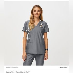 Figs gray three pocket scrub top
